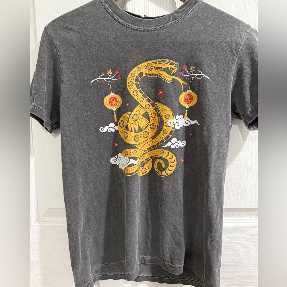 Comfort Colors Gray and Yellow Year of the Dragon T-Shirt Asian Inspired Lantern - Picture 2 of 4